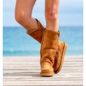botas australianas marrones de caña alta y pespuntes vistos. Pelo interior. Se pueden llevar dobladas. Veganas