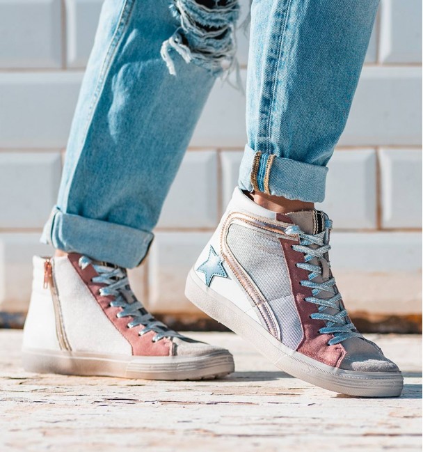 High Sand Pink Blue Sneakers Tabit