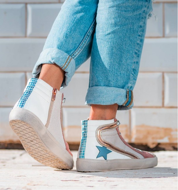 Tenis Cano Alto Tabit Areia Rosa Azul Tenis Cano Alto Tabit Areia Rosa Azul