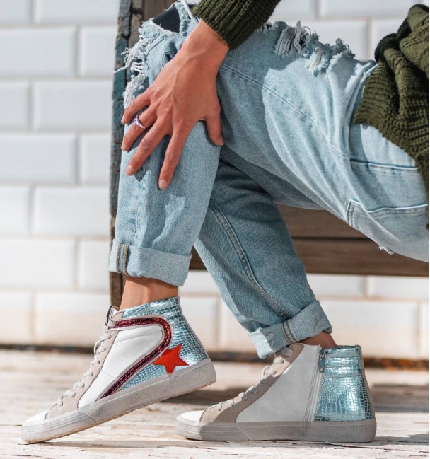 White Bordeaux Blue High Sneakers Tabit White Bordeaux Blue High Sneakers Tabit