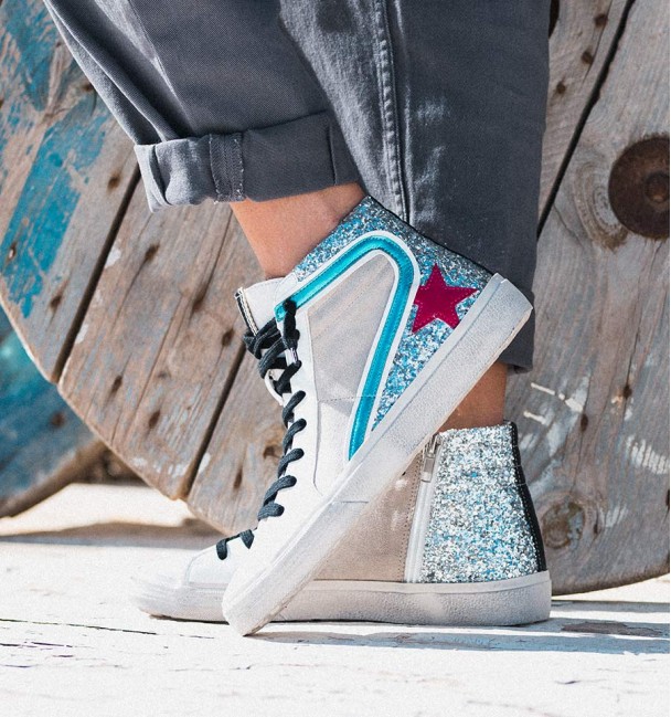 Tenis Cano Alto Tabit Blanco Azul Fucsia