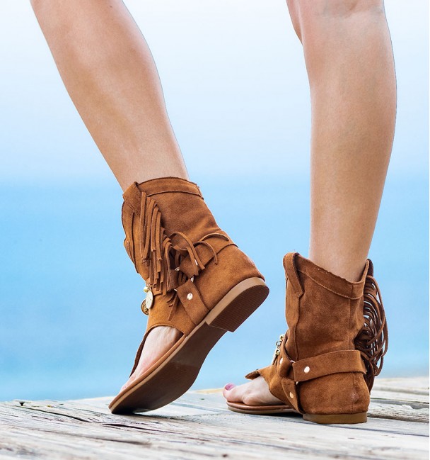 Botas de Sandalia Coin Camelo