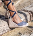 Blue striped esparto wedges detail