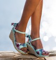 Turquoise Bow Wedge Sandals point