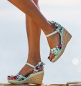 Turquoise Bow Wedge Sandals