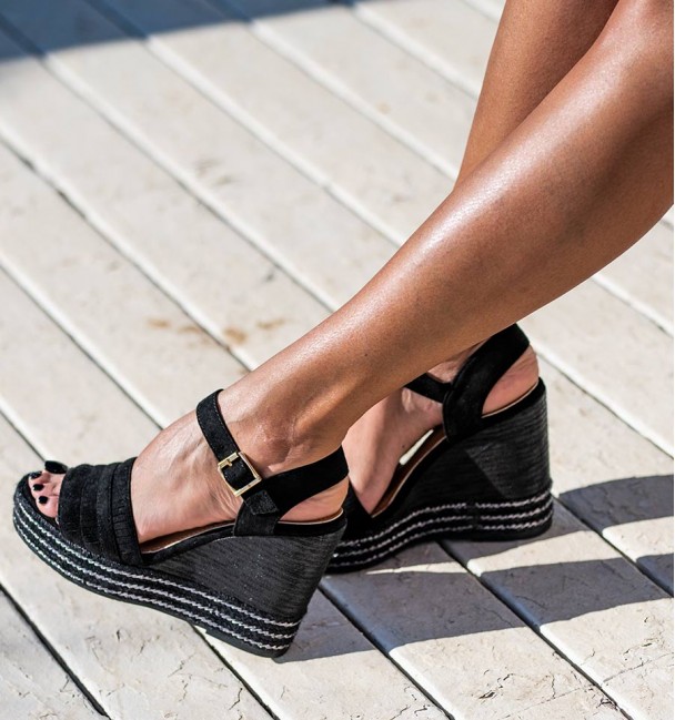 Black Platform Wedge Sandals side