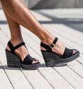 Sandalias Cuña con Plataforma Negras
