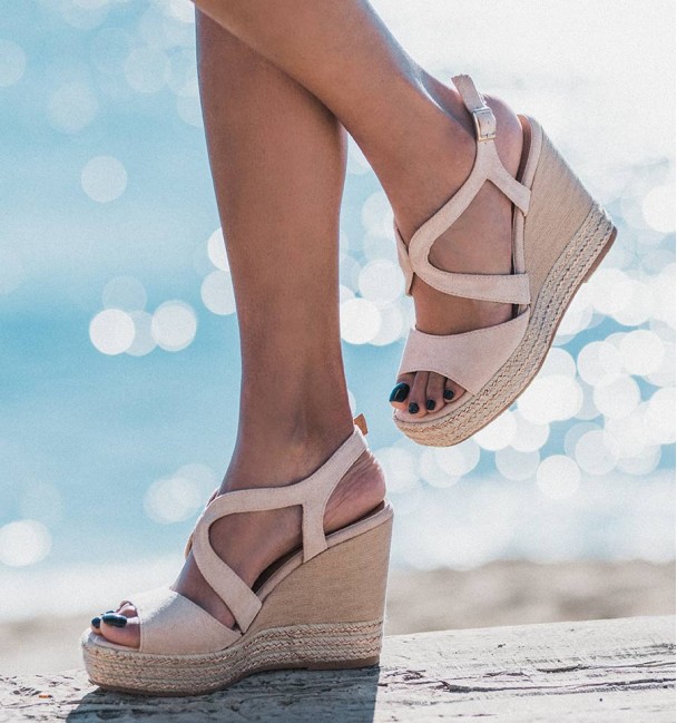 Nude Wedge Sandals left