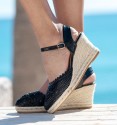 black braided wedge sandal