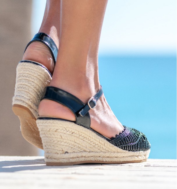 black braided wedge sandal back black braided wedge sandal back