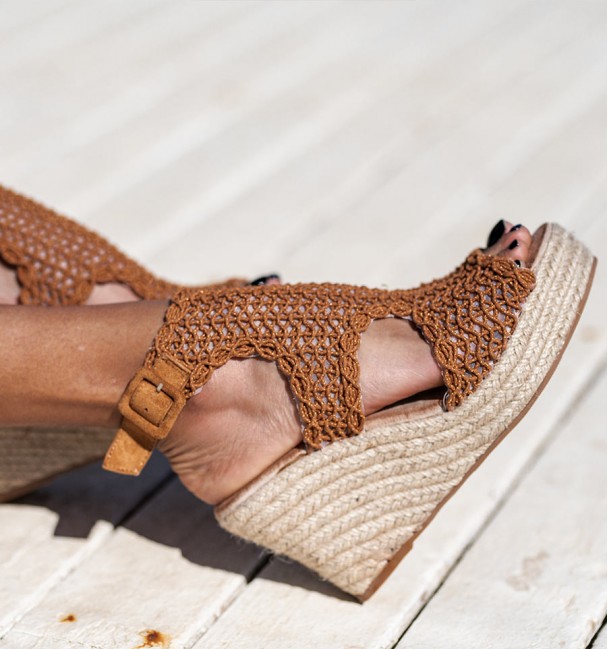 Sandálias Cunha de juta camel Ibiza lado Sandálias Cunha de juta camel Ibiza lado