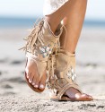 Boho chic kahki sandals boots front