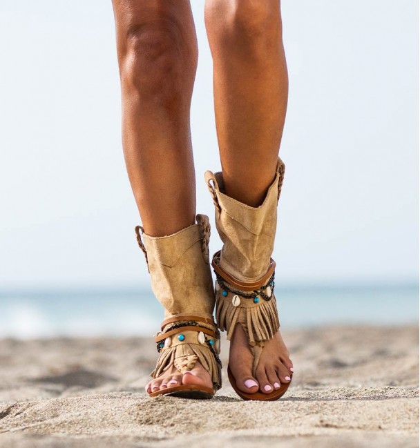 Sandalias Botas Boho Khaki frente Sandalias Botas Boho Khaki frente