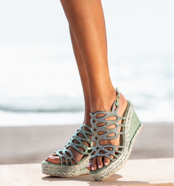 Sandalias cuña esparto y cristales lateral Sandalias cuña esparto y cristales lateral
