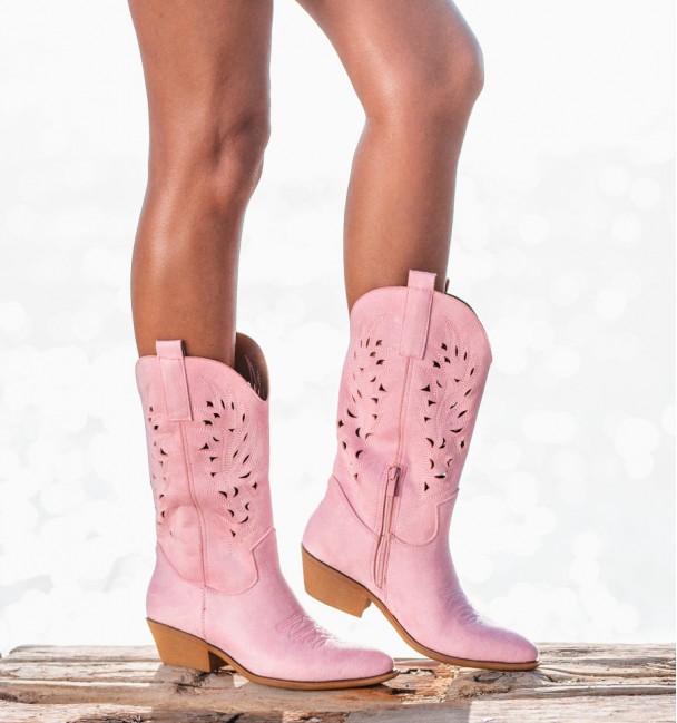 Bota cowboy baja color rosa puntera