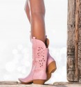 Bota cowboy baja color rosa talón