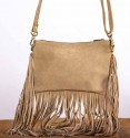 Fringed shoulder bag brown and green 