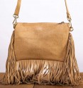 Fringed shoulder bag brown and green 