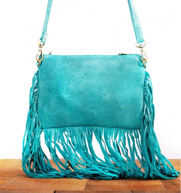 Bolsa de ombro com franjas azul traseira