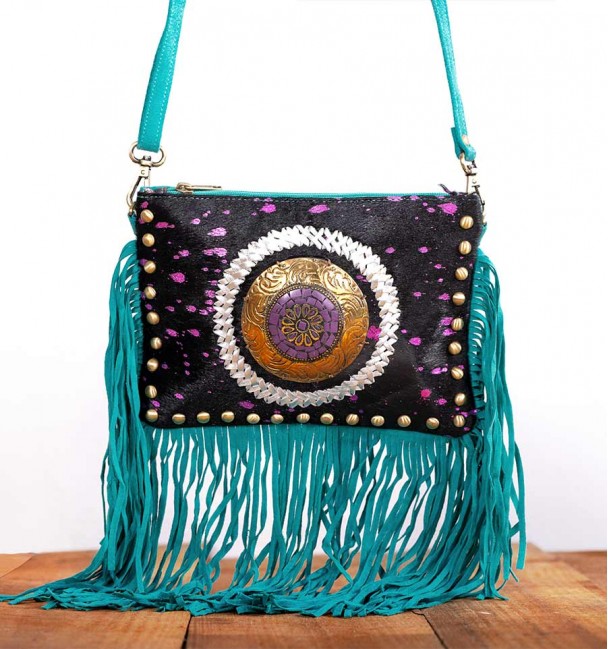 Fringed shoulder bag black