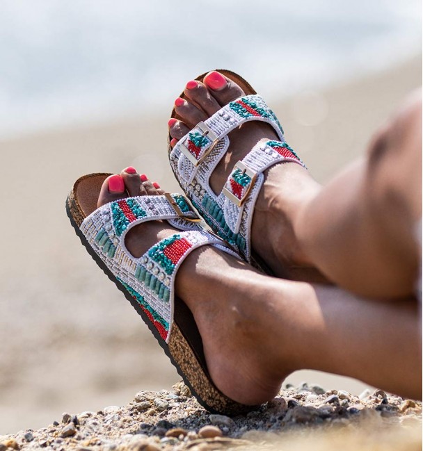 Sandals bio color white and red