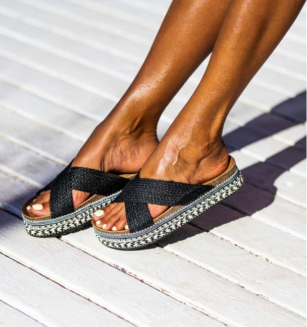 Bio sandals with platform Lourdes black