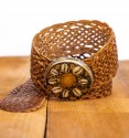Leather belt  camel with  shells 