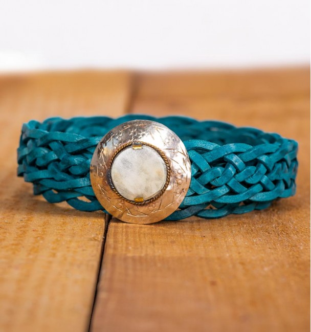 Cinto Boho em couro azul