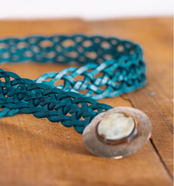 Blue braided leather belt