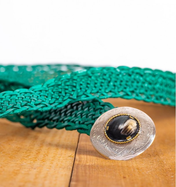 Bohemian belt in green leather 2