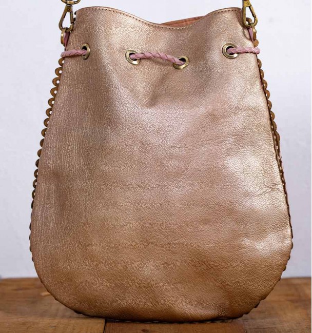 pink boho leather hand bag