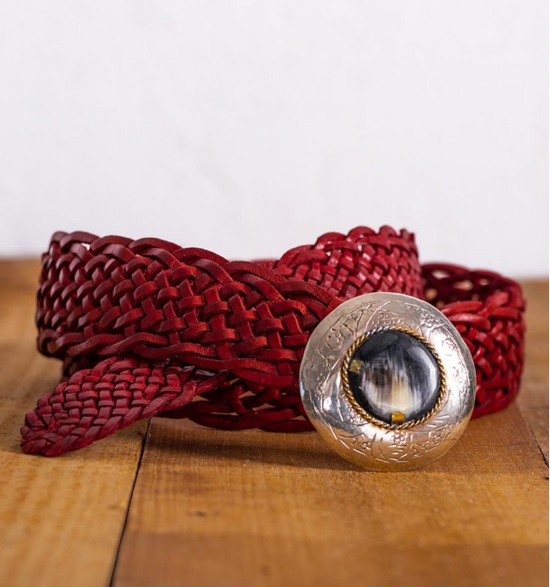 Cinturón cuero trenzado rojo