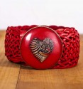 Red braided leather belt with buckle
