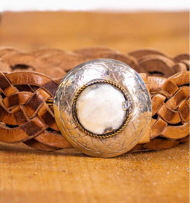 Narrow braided leather belt zoom