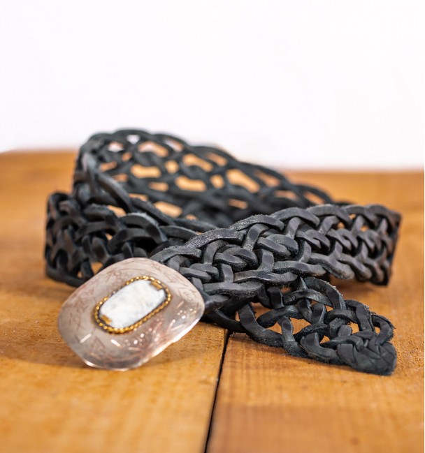 Bohemian fine braided belt in black 