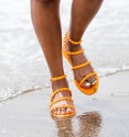 Orange Flip Flops with  Buckle Ankle Strap Flat Rubber Sandals