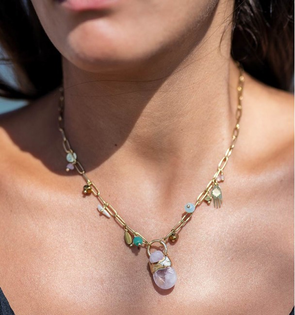 Collar de acero dorado Glass Rosa