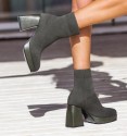 Green Gemma wide-heeled sock ankle boots with platform