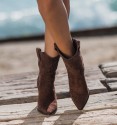 Cowboy ankle boots in suede textile in brown brown with fabric lined heel. Zip and pullers
