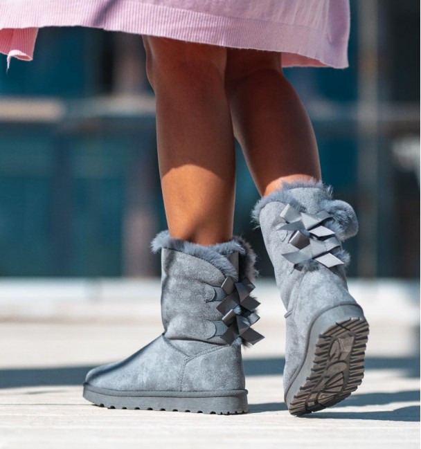 Botas australianas cinzento com laços