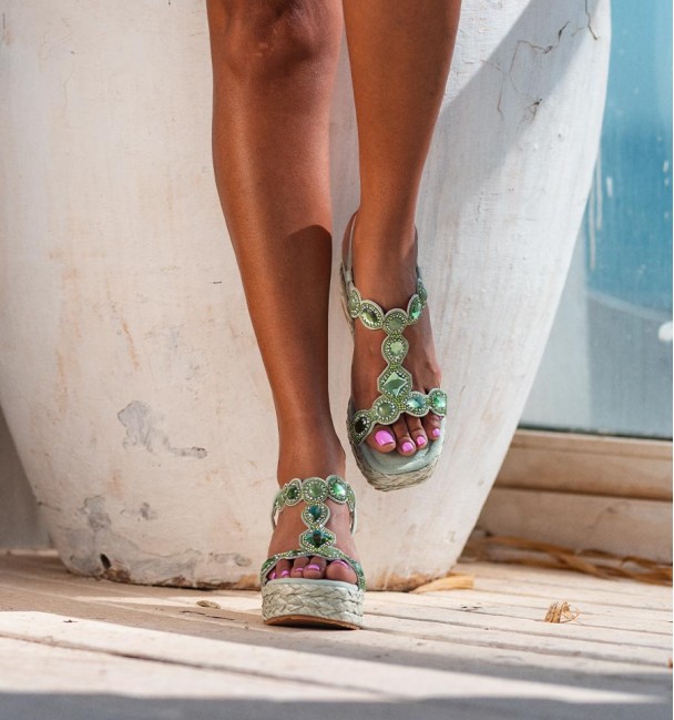 Sandalias cuña esparto verde Glasses