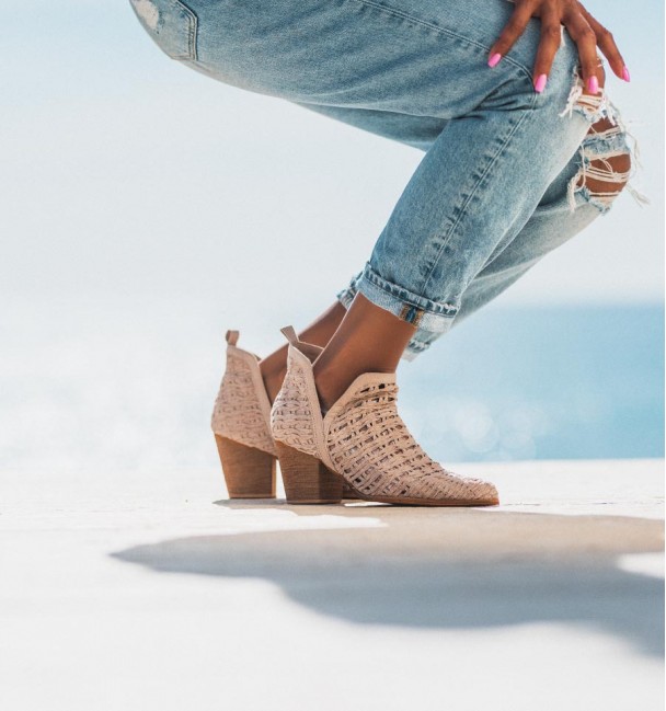 Beige summer country ankle boots