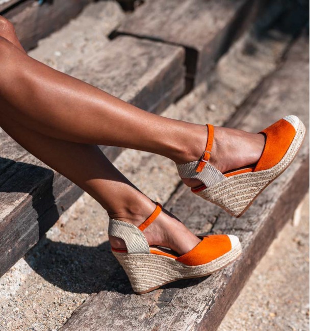 Orange espadrilles with wedge