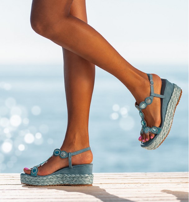 Sandalias cuña esparto azul Glasses