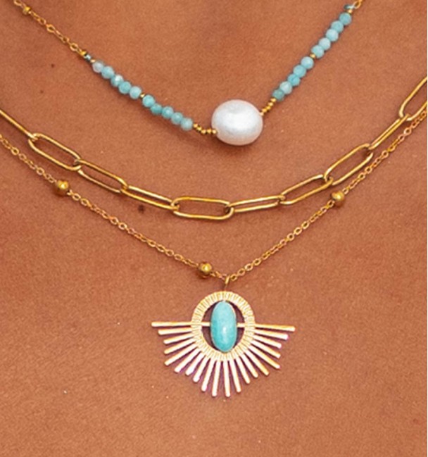 Triple Necklace acero perla