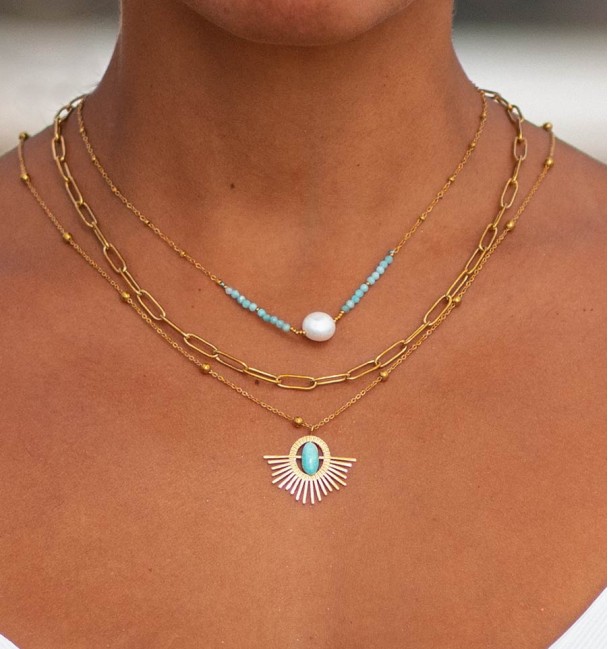 Collar triple acero perla