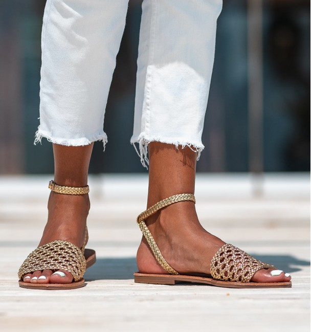 Golden braided sandals