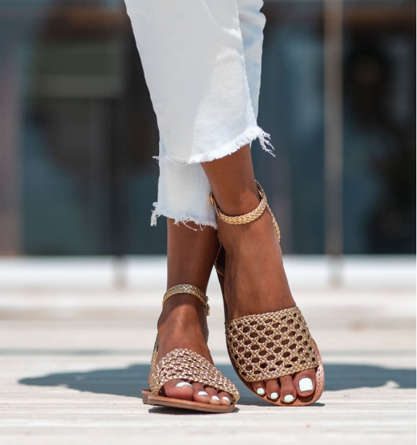 Golden braided sandals