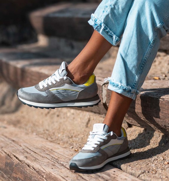 Gray and fluorescent Bimb sneakers 2