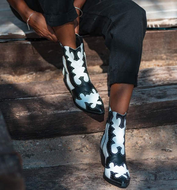 Lola white combined cowboy ankle boots
